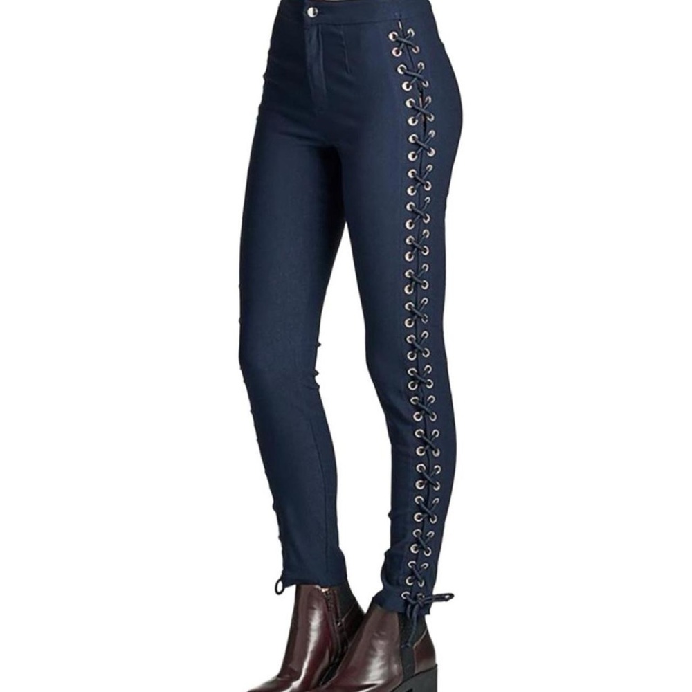 Dark Blue Lace-Up Pants
